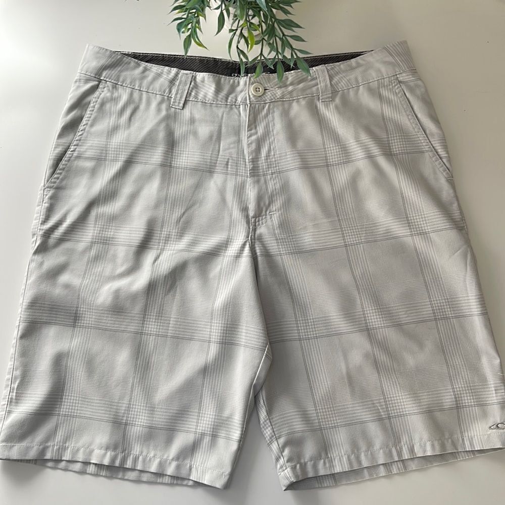 O’Neill golf shorts. Size 36 waist. Grey and white plaid.